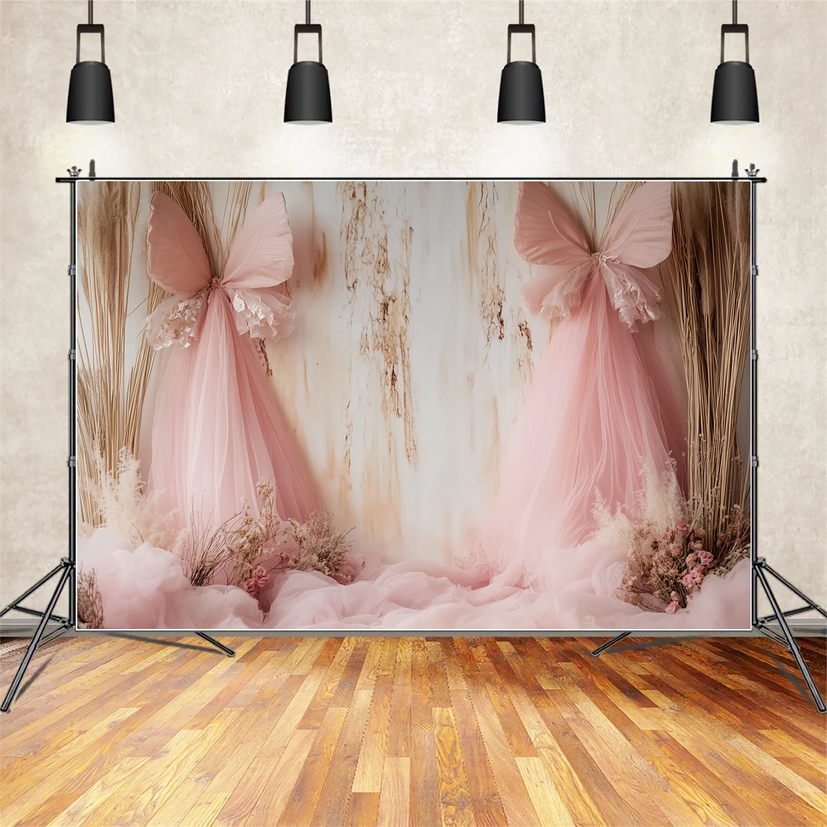 Bow Backdrop Blush Butterfly Tulle Garden Victorian Photography Backdrops LXX510-118
