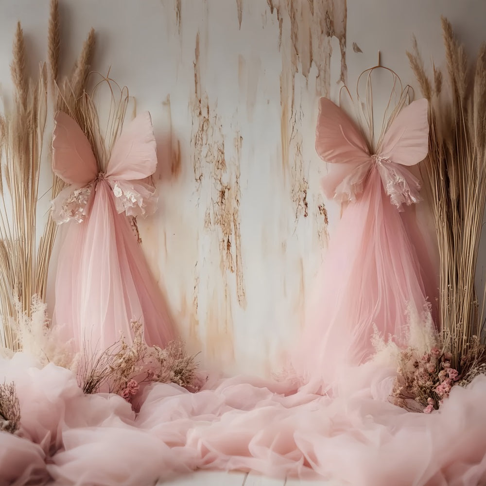 Bow Backdrop Blush Butterfly Tulle Garden Victorian Photography Backdrops LXX510-118