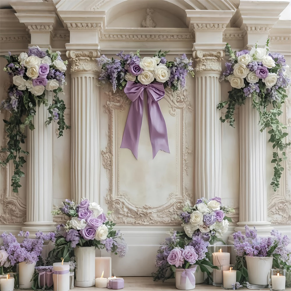 Large Bow Backdrop Lavender Ivory Floral Columns Victorian Backdrop LXX510-119