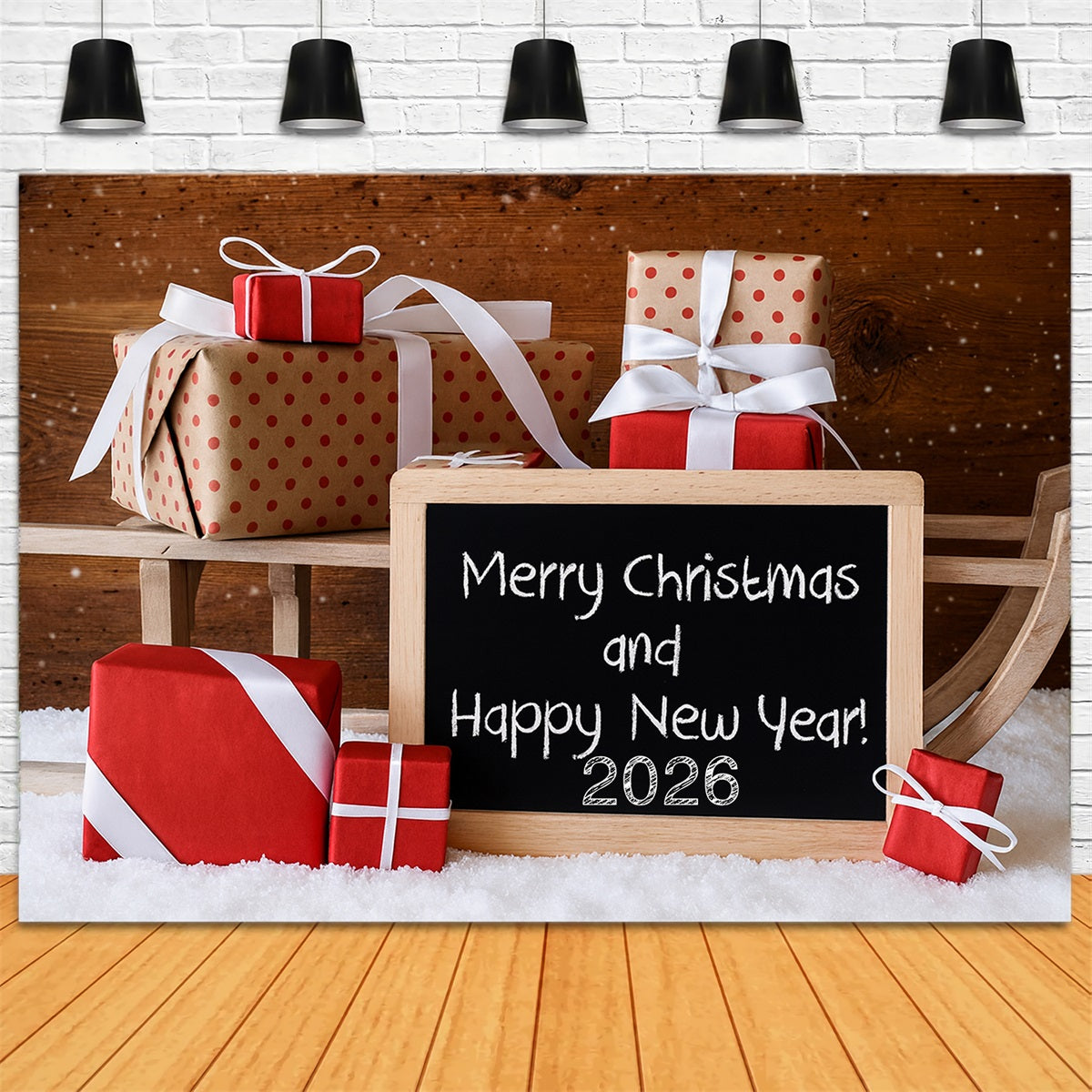 Happy New Year Photo Backdrop Christmas Gift Boxes New Year's Backdrops LXX510-12