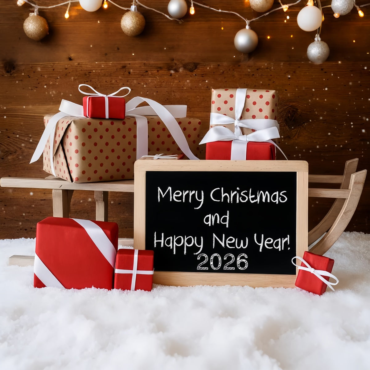 Happy New Year Photo Backdrop Christmas Gift Boxes New Year's Backdrops LXX510-12