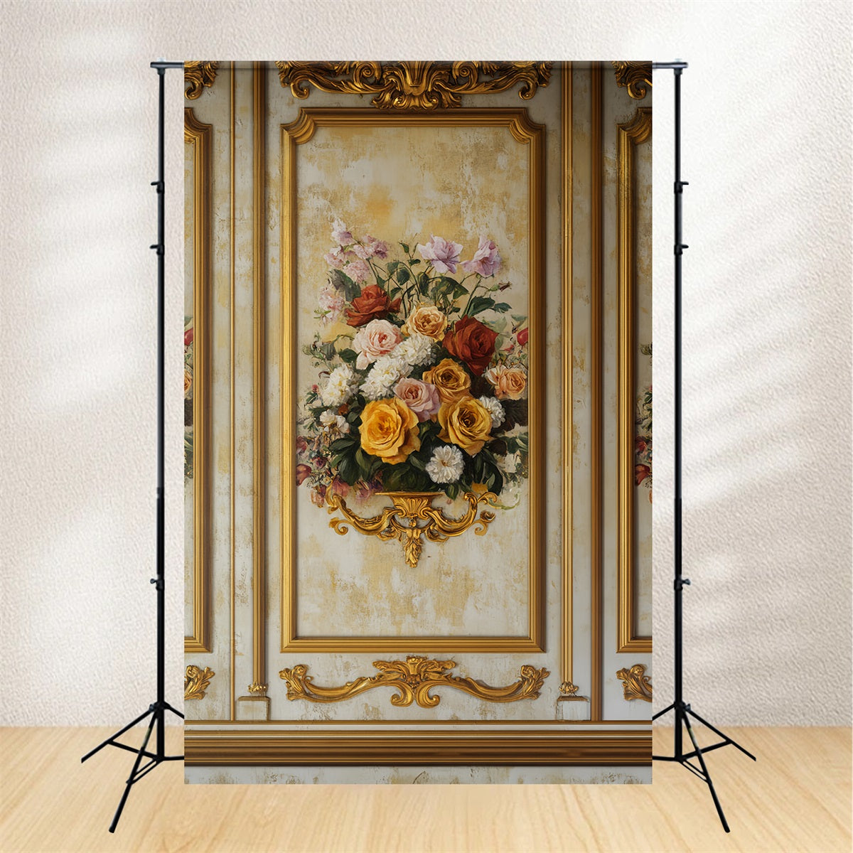 Victorian Backdrop Golden Frame Floral Elegance Vintage Wall Backdrop LXX510-126