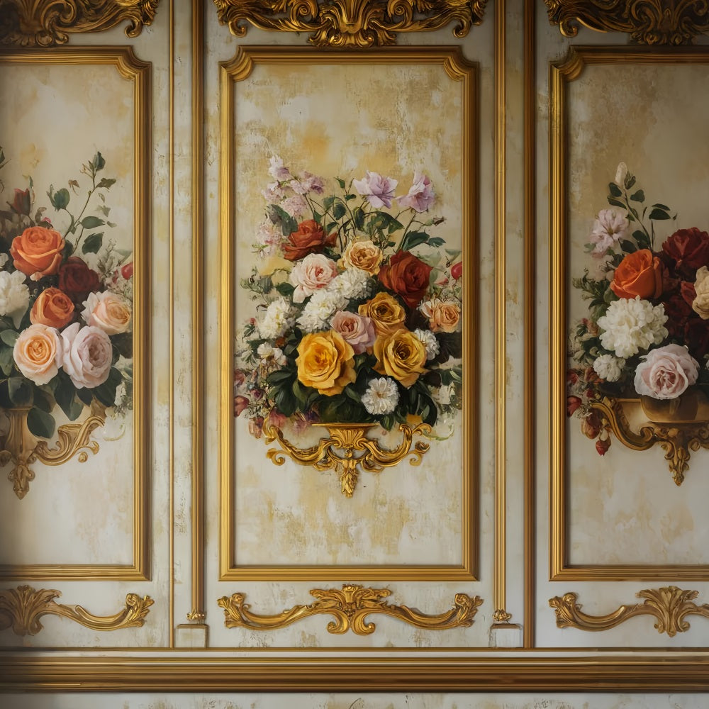 Victorian Backdrop Golden Frame Floral Elegance Vintage Wall Backdrop LXX510-126