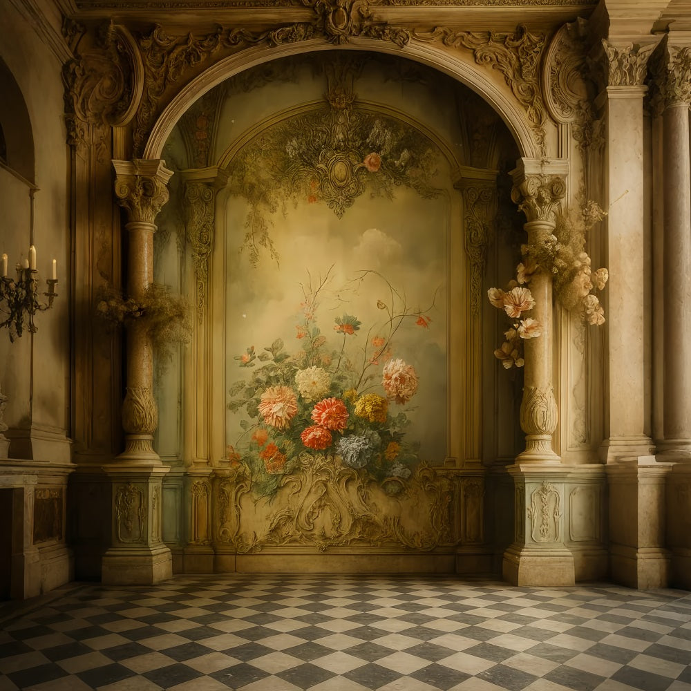 Vintage Wall Backdrop Baroque Arch Bloom Hall Victorian Backdrop LXX510-127