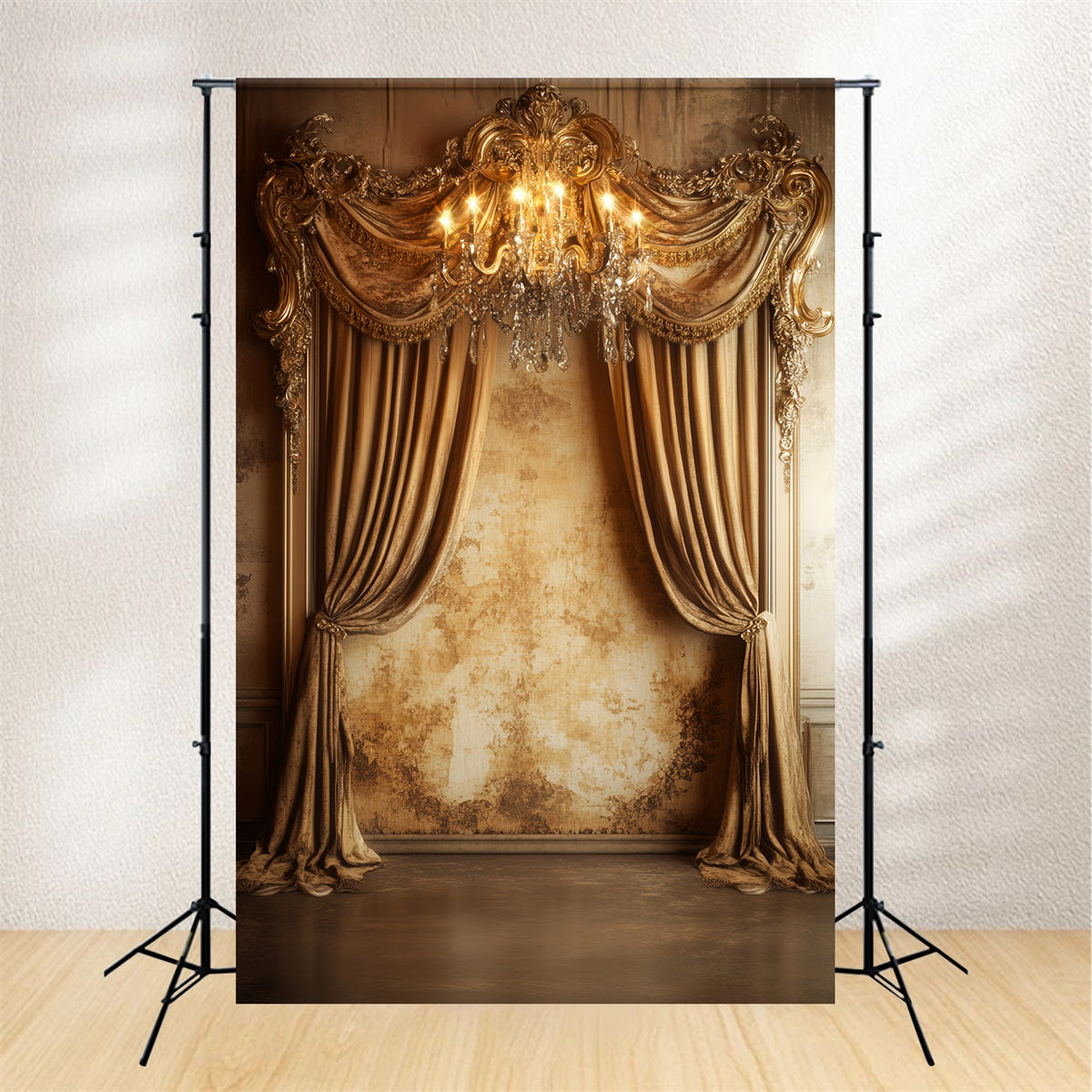Vintage Wall Backdrop Gilded Chandelier Velvet Drapes Victorian Backdrops LXX510-129