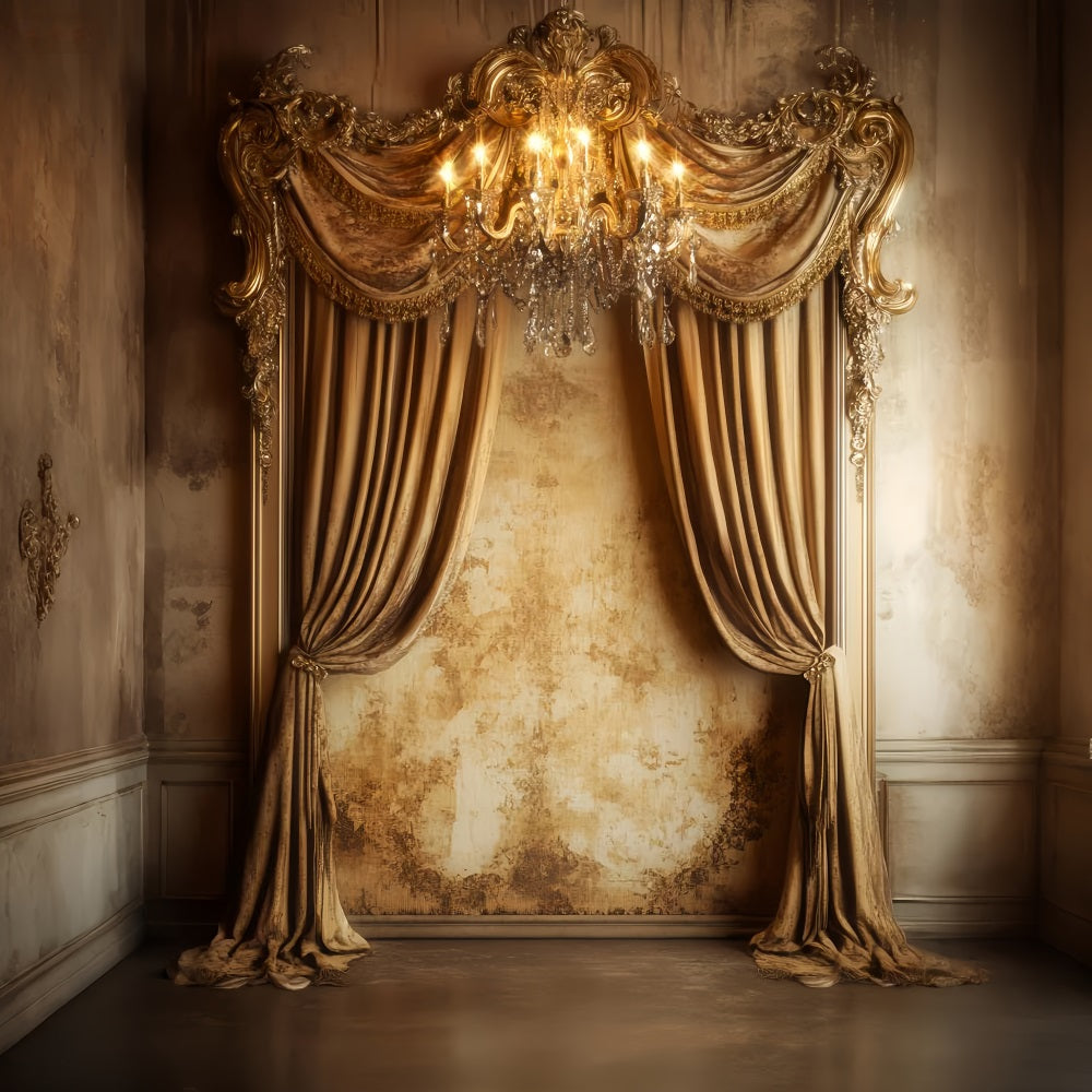 Vintage Wall Backdrop Gilded Chandelier Velvet Drapes Victorian Backdrops LXX510-129