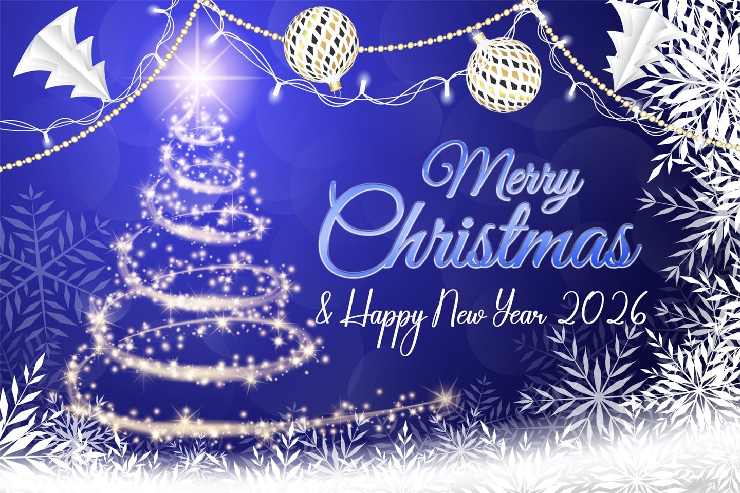 Happy New Year 2026 Backdrop Sparkling Christmas Tree New Year Backdrop  LXX510-13, image size:1440x960