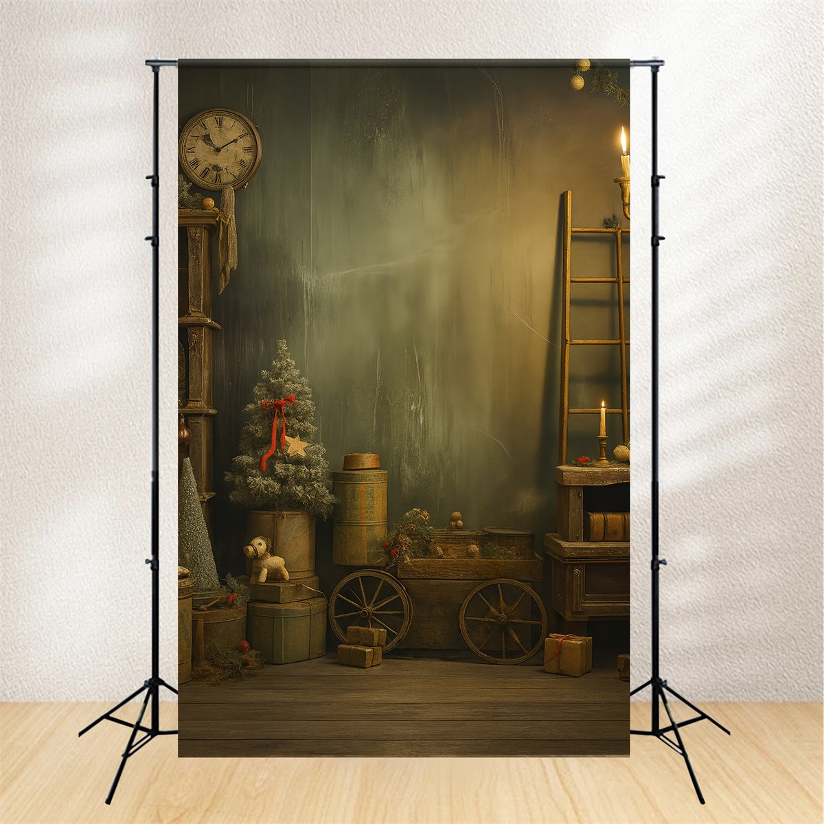 Victorian Christmas Backdrop Vintage Clock Rustic Christmas Victorian Backdrop LXX510-131