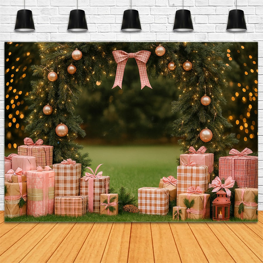 Pink Bow Backdrop Pink Gift Garland Archway Christmas Backdrop LXX510-136