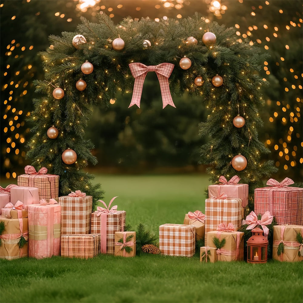 Pink Bow Backdrop Pink Gift Garland Archway Christmas Backdrop LXX510-136