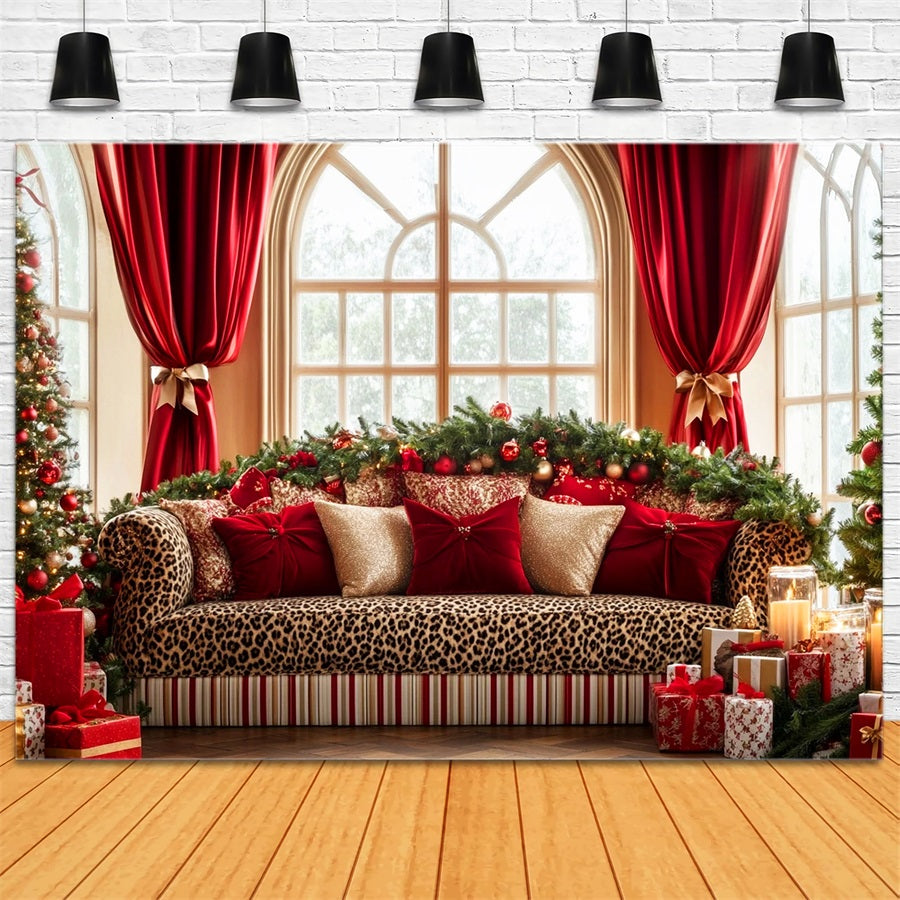 Big Bow Backdrop Leopard Sofa Holiday Elegance Christmas Backdrop LXX510-141