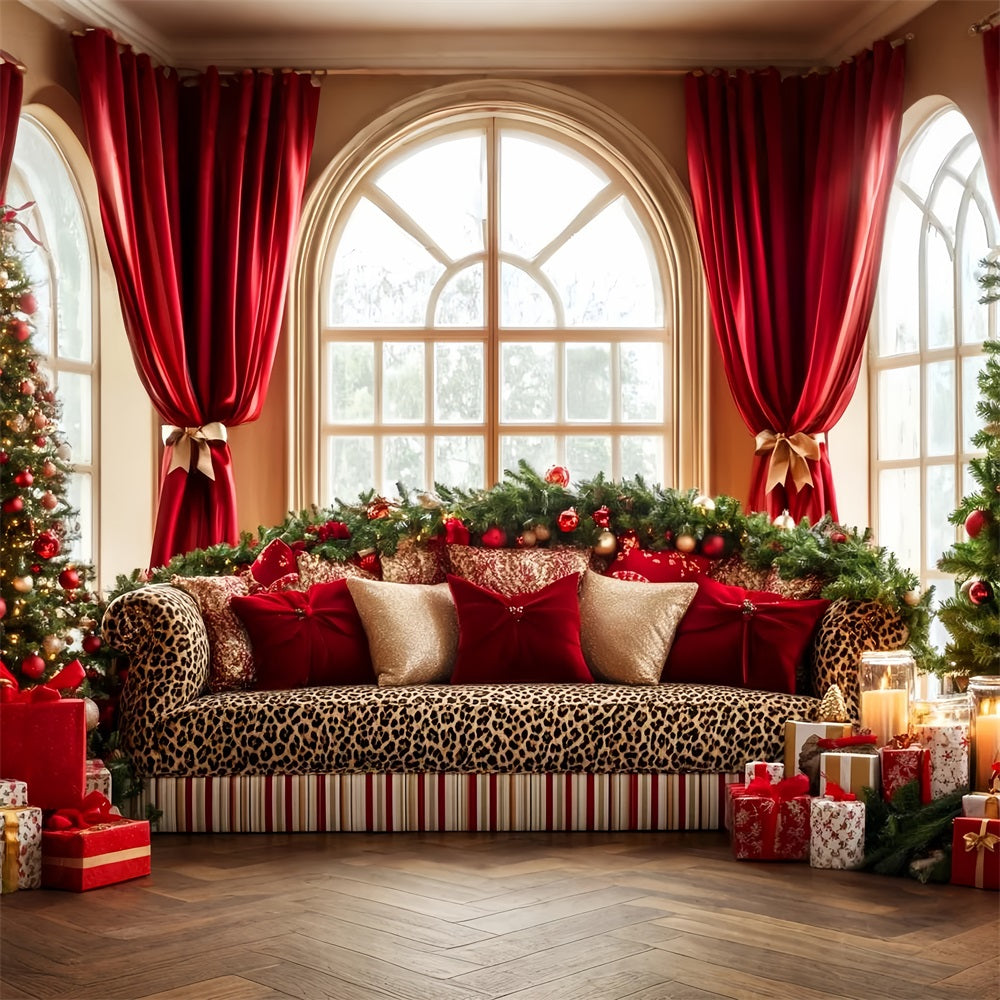 Big Bow Backdrop Leopard Sofa Holiday Elegance Christmas Backdrop LXX510-141