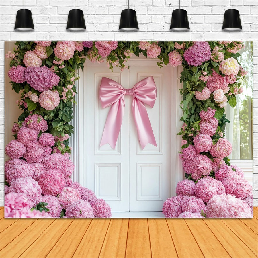 Bow Backdrop Pink Hydrangea Door Arch Flower Backdrop LXX510-143