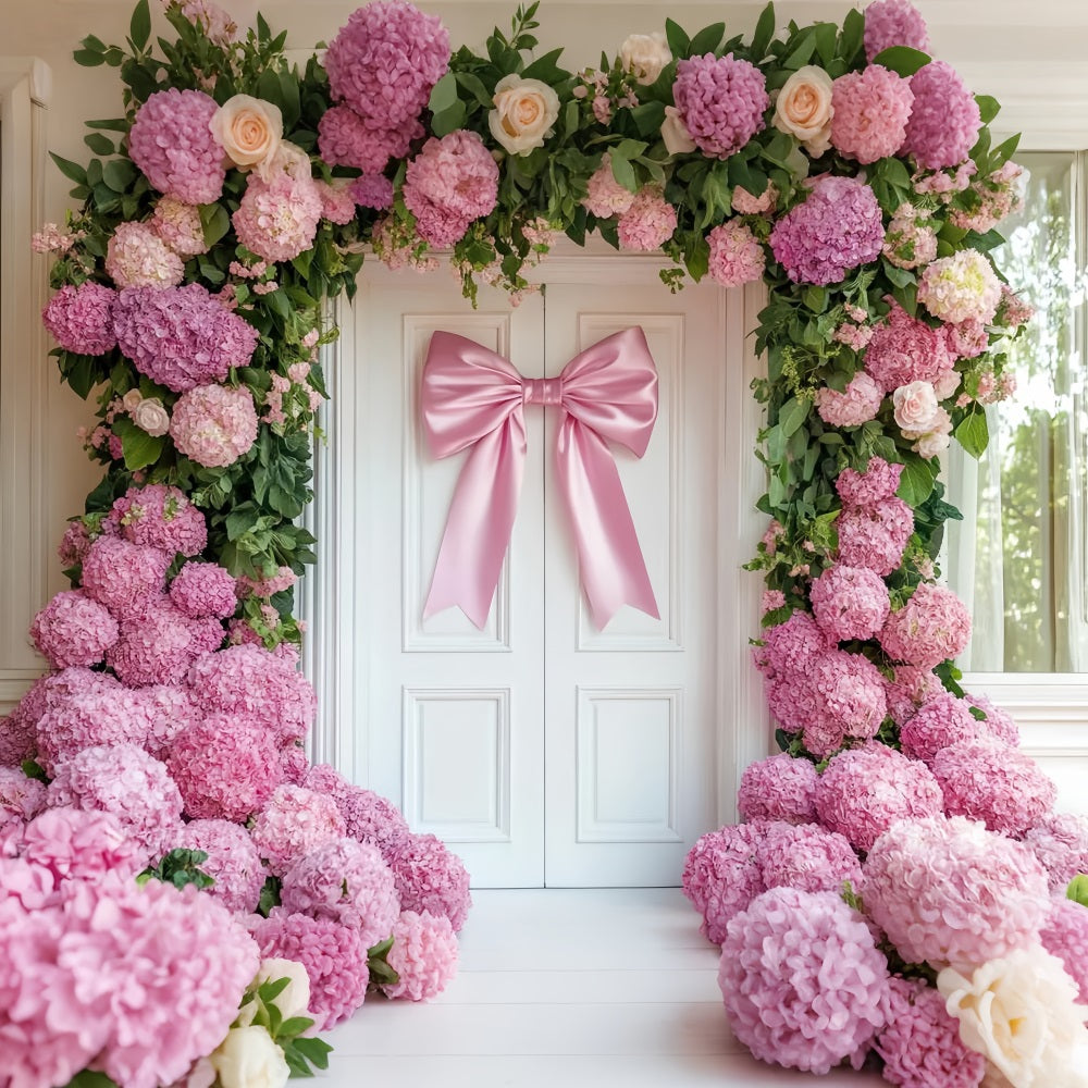 Bow Backdrop Pink Hydrangea Door Arch Flower Backdrop LXX510-143