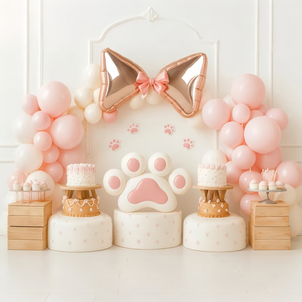 Bow Backdrop Pink Paw Balloon Delight Cake Smash Backdrop LXX510-144