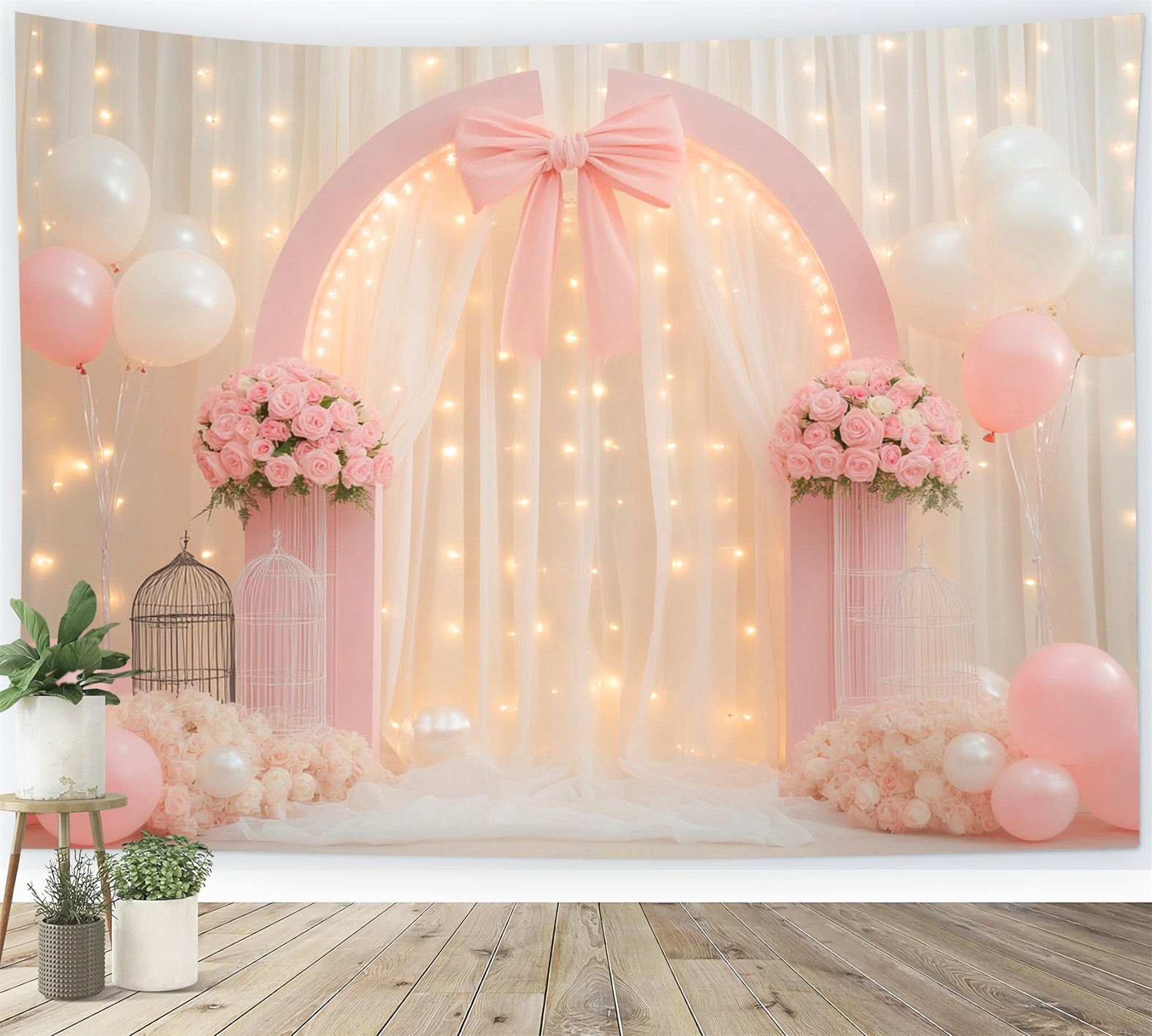 Bow Backdrop Rose Arch Light Elegance Wedding Backdrop LXX510-145