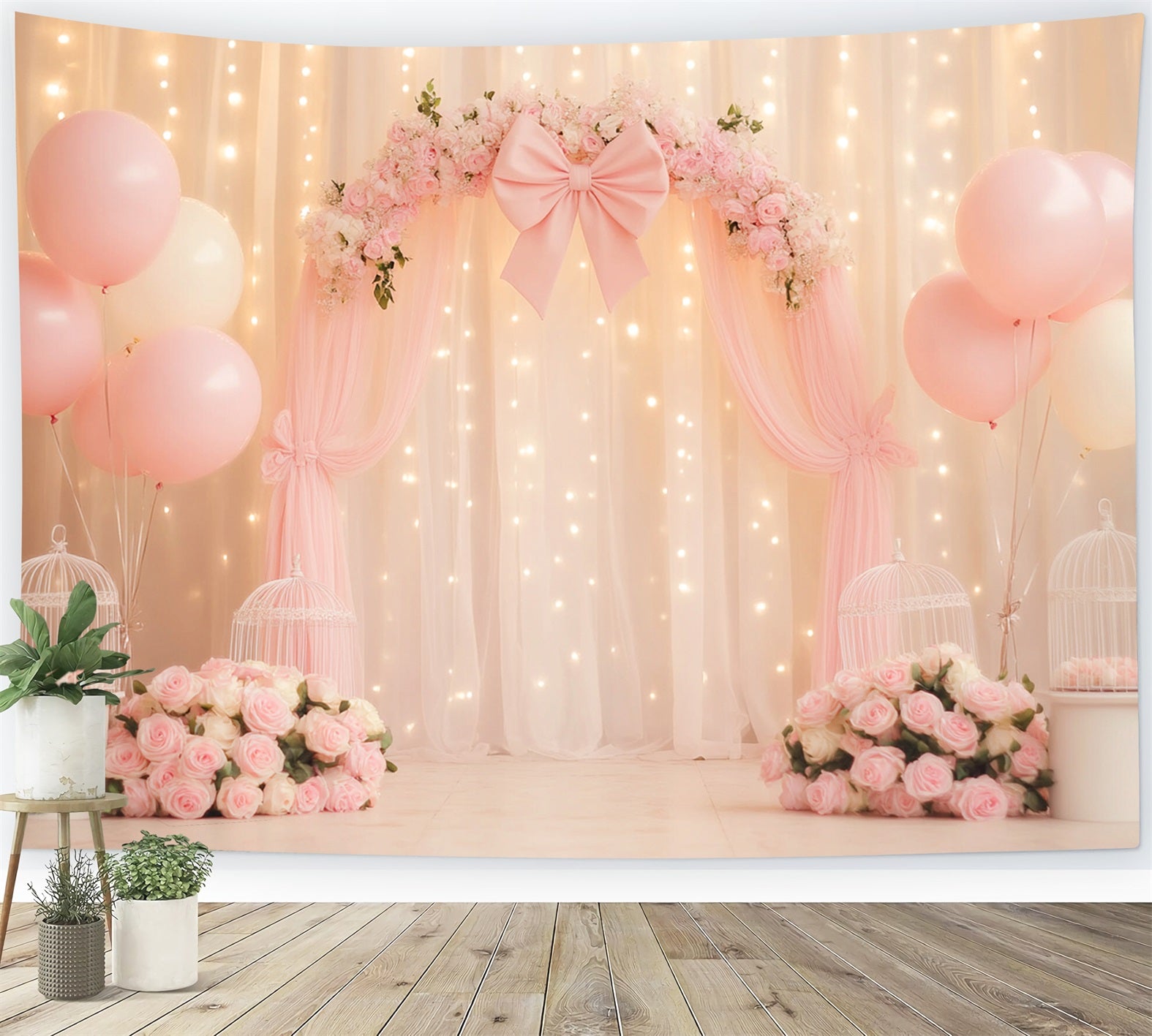 Bow Backdrop Floral Draped Ribbon Charm Wedding Backdrop LXX510-146