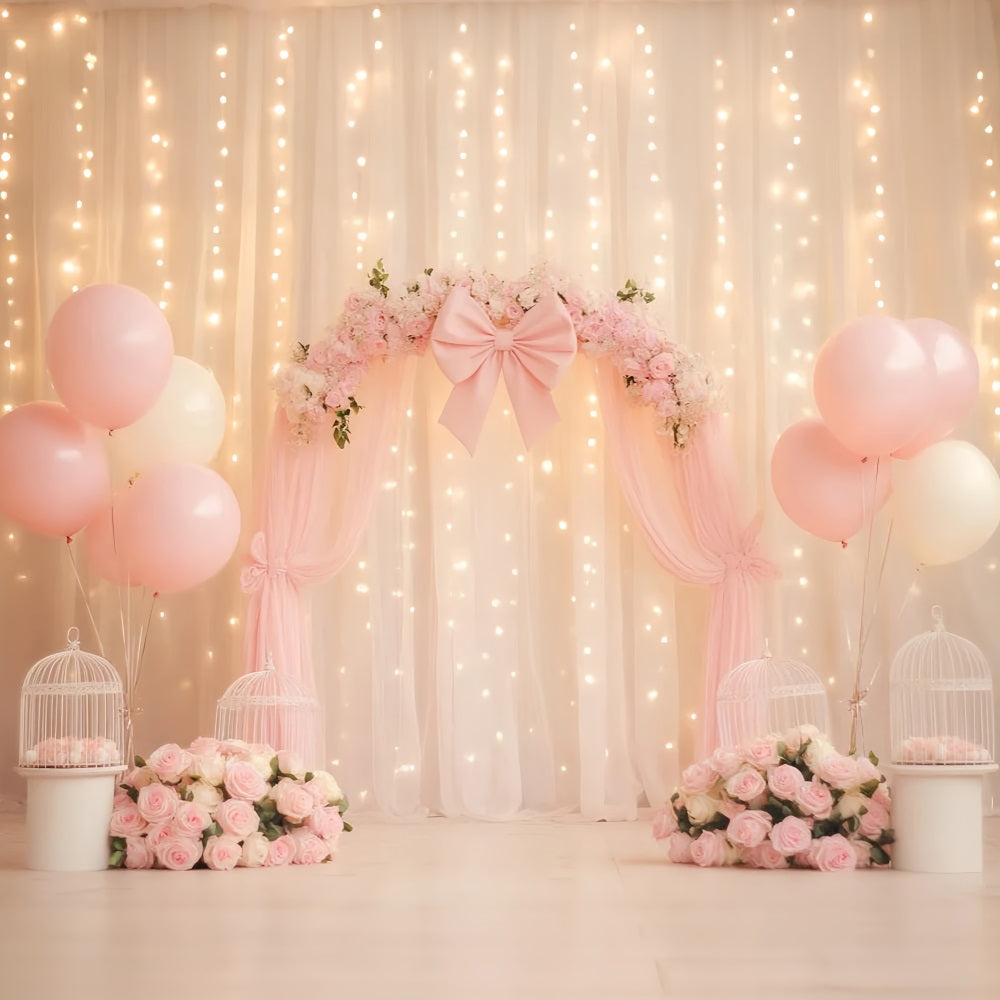 Bow Backdrop Floral Draped Ribbon Charm Wedding Backdrop LXX510-146