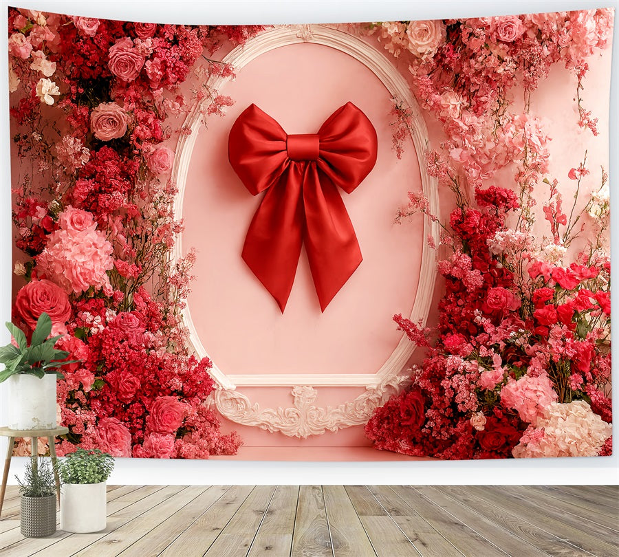Bow Backdrop Red Bloom Ribbon Frame Floral Backdrop LXX510-147