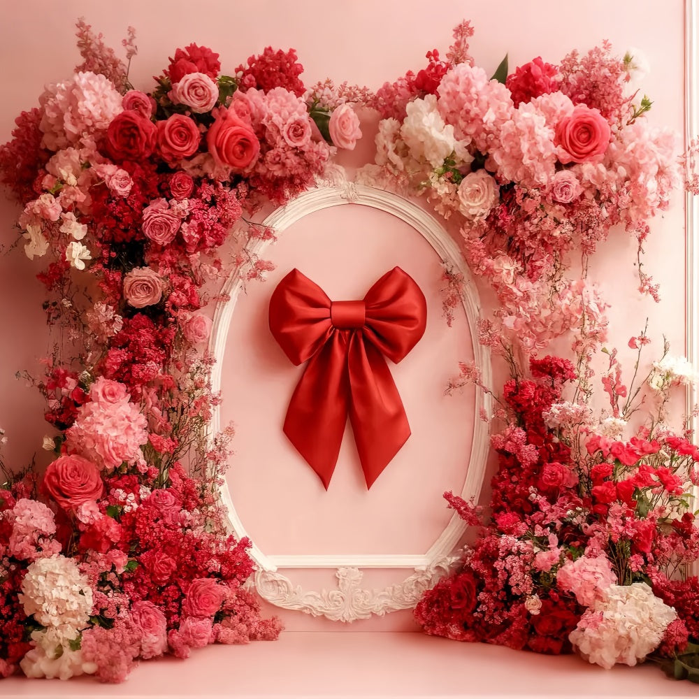 Bow Backdrop Red Bloom Ribbon Frame Floral Backdrop LXX510-147