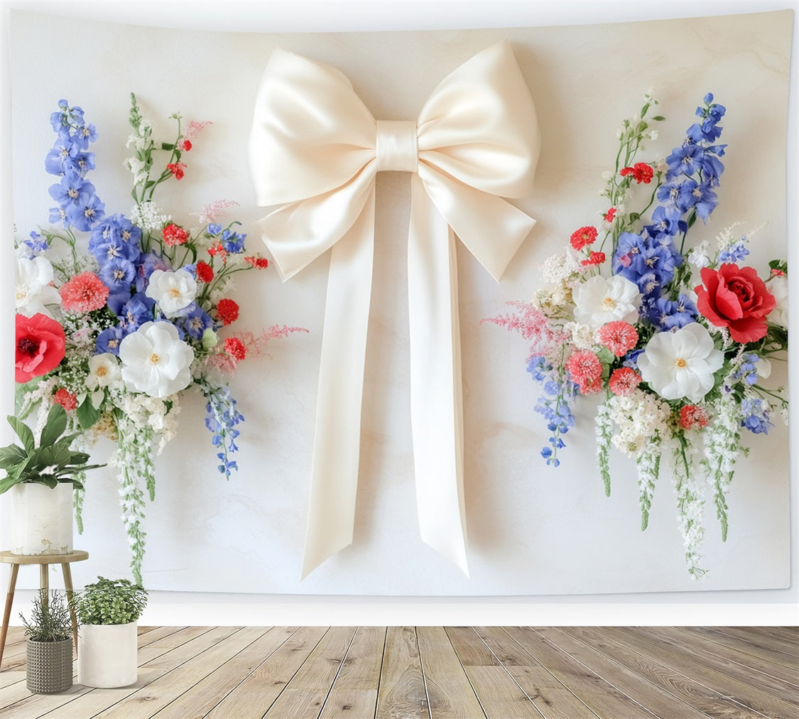 Bow Backdrop Ivory Ribbon Floral Harmony Flower Photo Backdrop LXX510-148