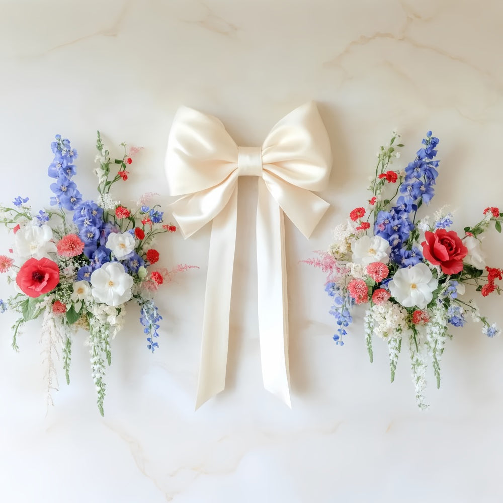 Bow Backdrop Ivory Ribbon Floral Harmony Flower Photo Backdrop LXX510-148