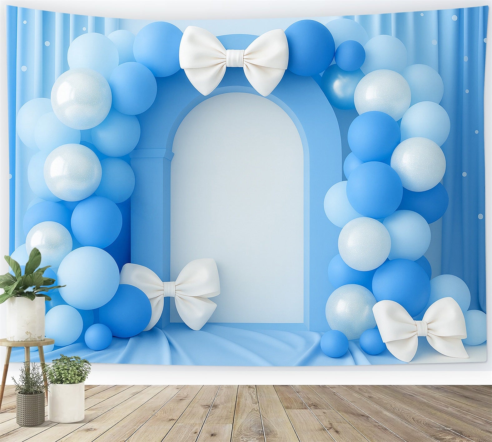 Bow Backdrop Blue Balloon Arch Elegance Cake Smash Backdrop LXX510-149