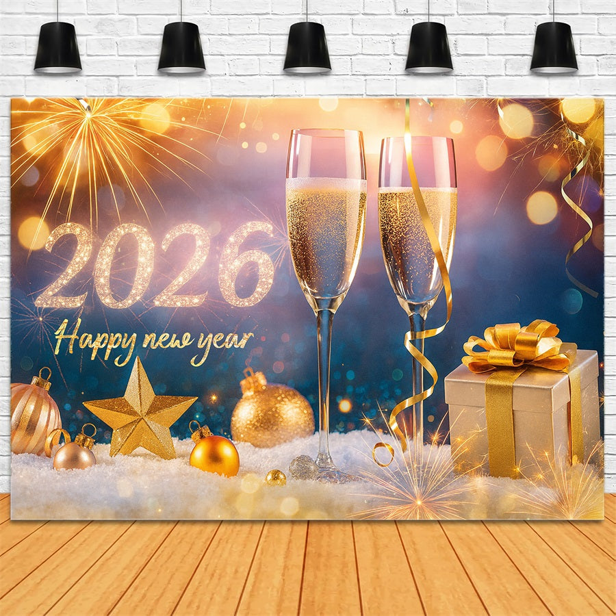 Happy New Year 2026 Backdrop Champagne Glasses Cheers New Years Eve Backdrop LXX510-15