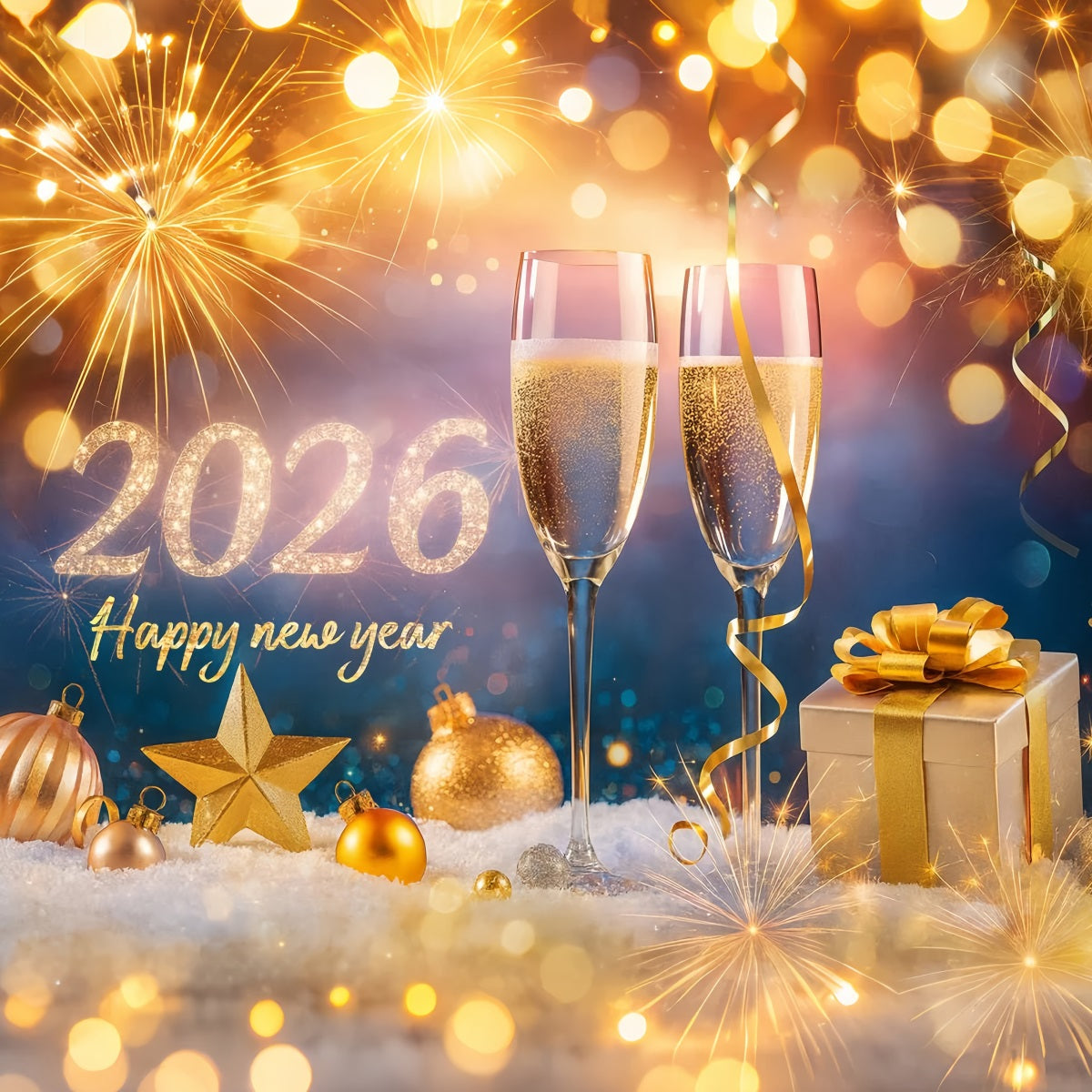 Happy New Year 2026 Backdrop Champagne Glasses Cheers New Years Eve Backdrop LXX510-15