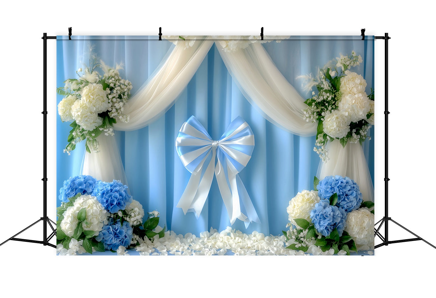 Bow Backdrop White Blue Ribbon Garden Floral Backdrop LXX510-154