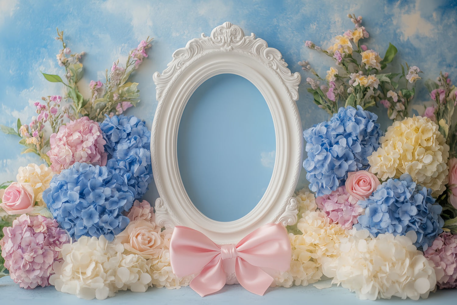 Pink Bow Backdrop Pastel Floral Sky Frame Flower Backdrop LXX510-160