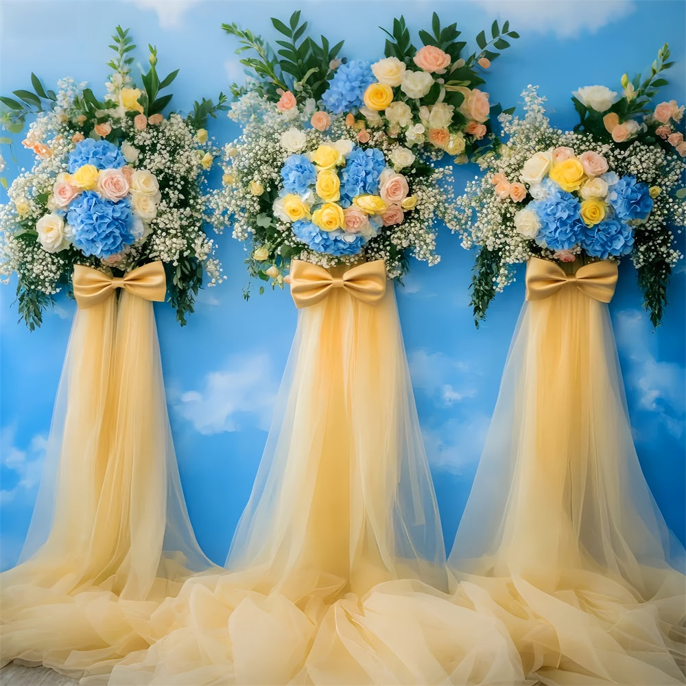 Bow Backdrops Golden Floral Sky Elegance Wedding Backdrop LXX510-162