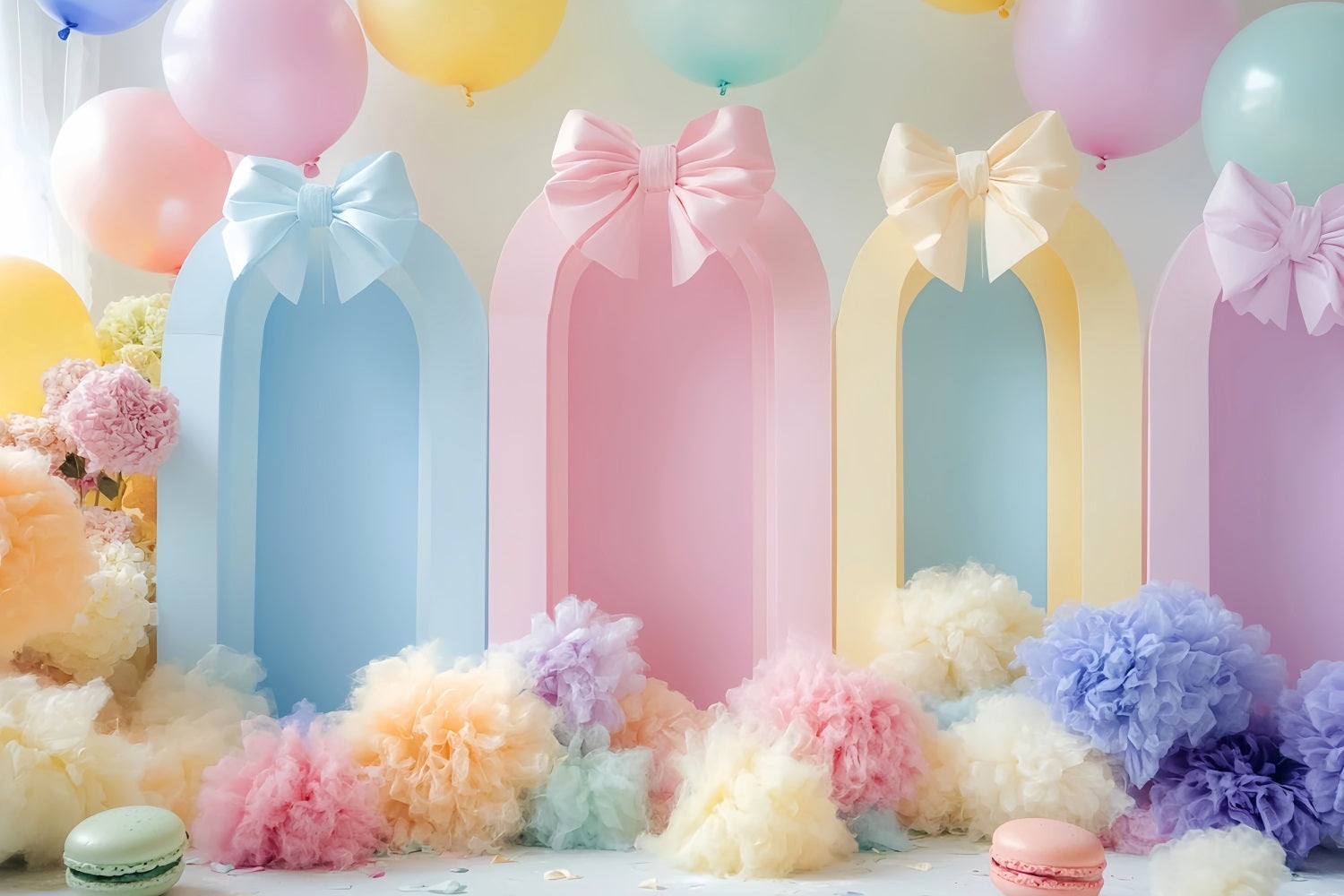 Bow Backdrops Pastel Balloons Colorful Arches Cake Smash Birthday LXX510-163