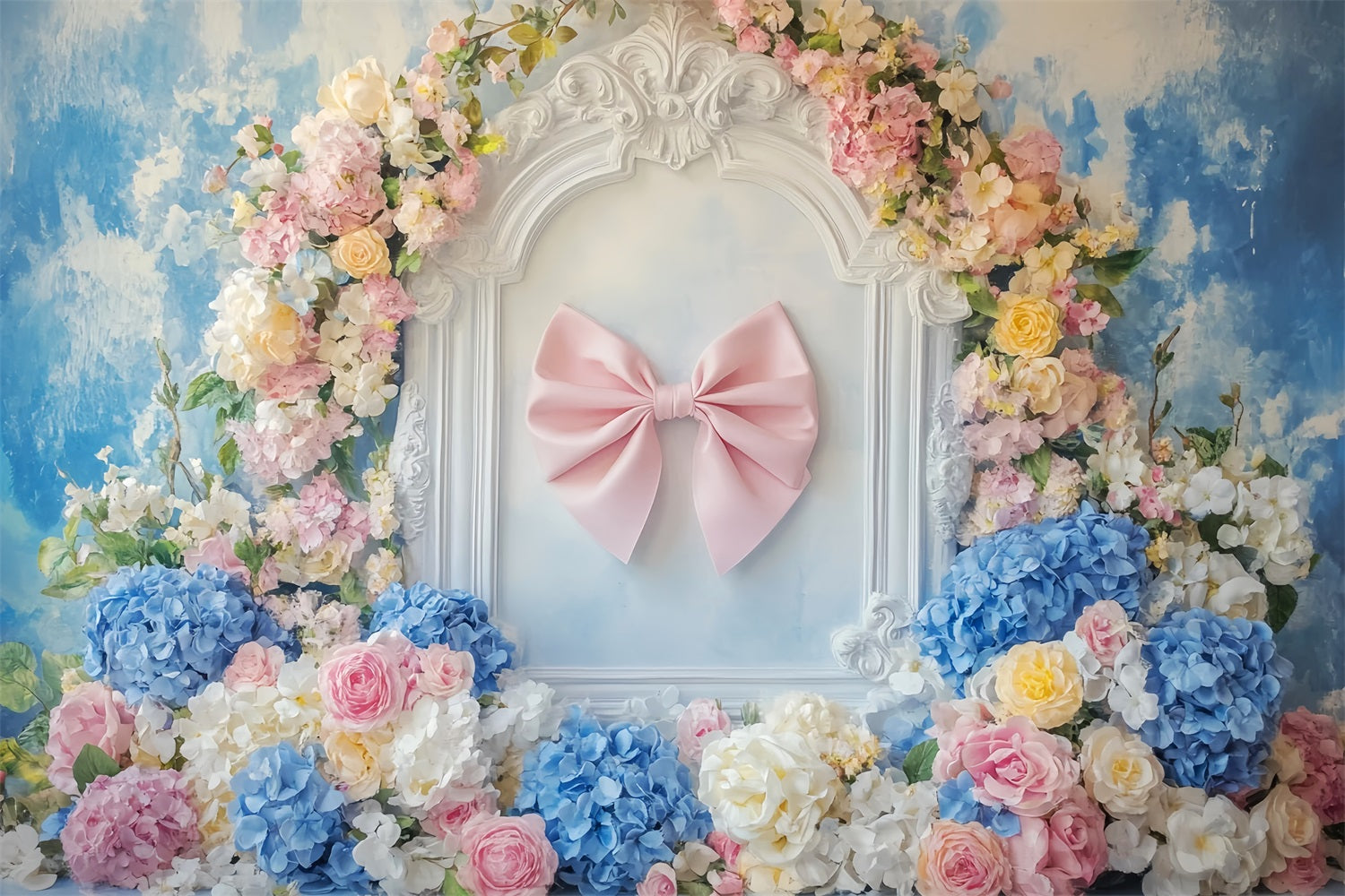 Pink Bow Backdrop Pink Ribbon Floral Frame Floral Backdrop LXX510-164