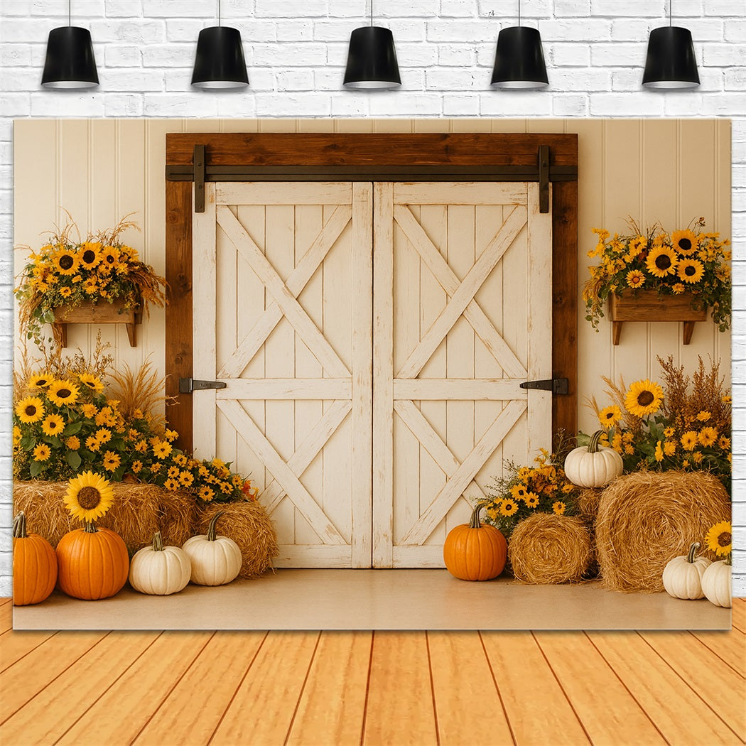 Pumpkin Backdrop Rustic Barn Sunflower Harvest Thanksgiving Backdrop LXX510-18
