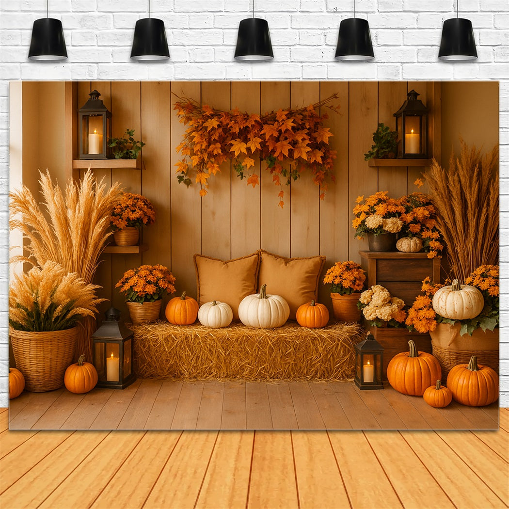 Pumpkin Photo Backdrop Cozy Autumn Pumpkin Corner Thanksgiving Photo Backdrop LXX510-19