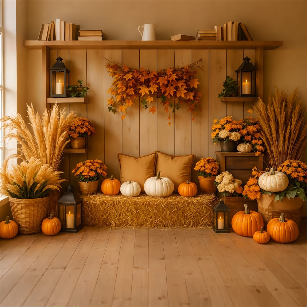 Pumpkin Photo Backdrop Cozy Autumn Pumpkin Corner Thanksgiving Photo Backdrop LXX510-19