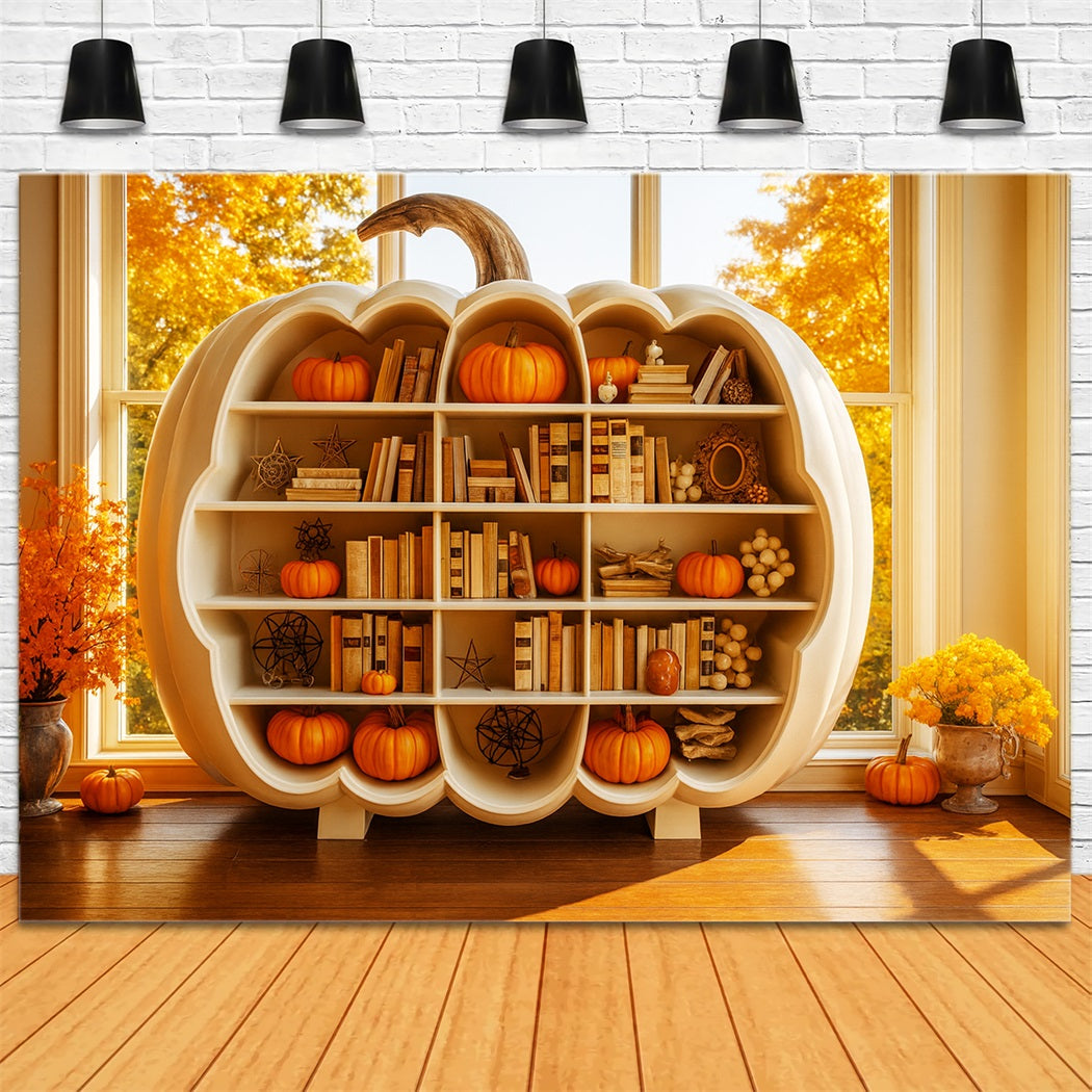 Pumpkin Photo Backdrop Bookshelf Autumn Glow Thanksgiving Photo Backdrops LXX510-22