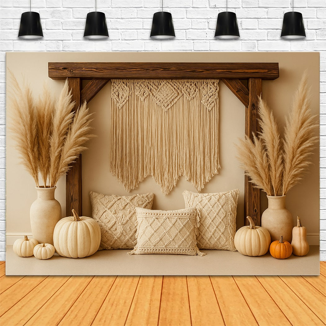Pumpkin Photo Backdrop Boho Pampas Cozy Corner Thanksgiving Backdrop LXX510-24