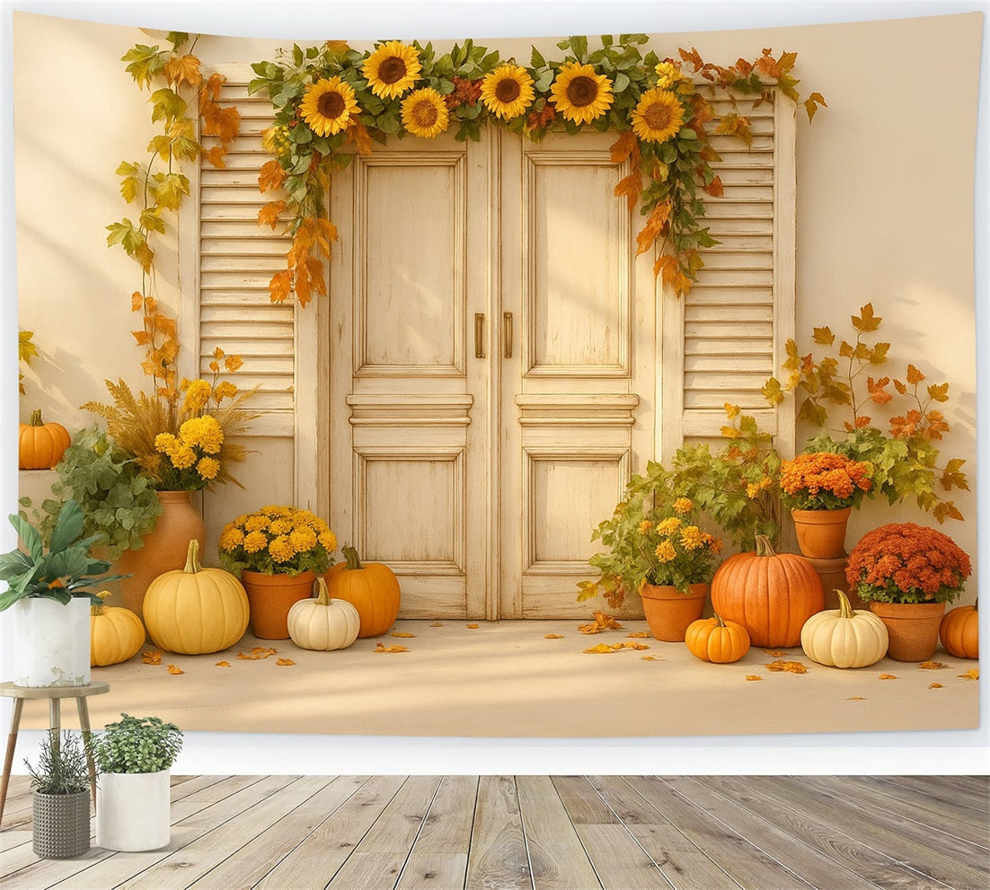 Pumpkin Photo Backdrop Sunflower Door Harvest Delight Thanksgiving Backdrops LXX510-26