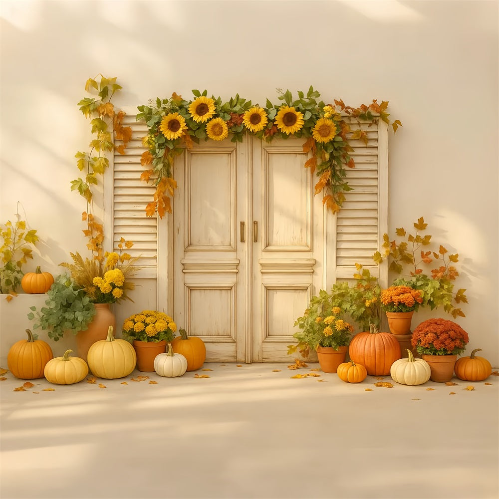 Pumpkin Photo Backdrop Sunflower Door Harvest Delight Thanksgiving Backdrops LXX510-26