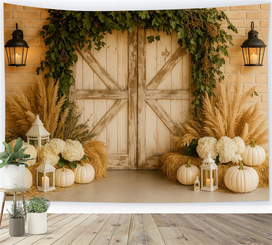 Pumpkin Backdrop Neutral Pampas Elegant Entry Thanksgiving Photo Backdrops LXX510-28