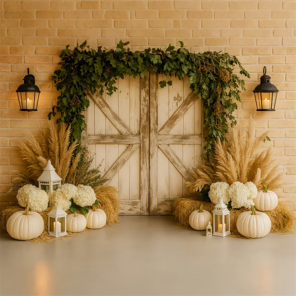 Pumpkin Backdrop Neutral Pampas Elegant Entry Thanksgiving Photo Backdrops LXX510-28
