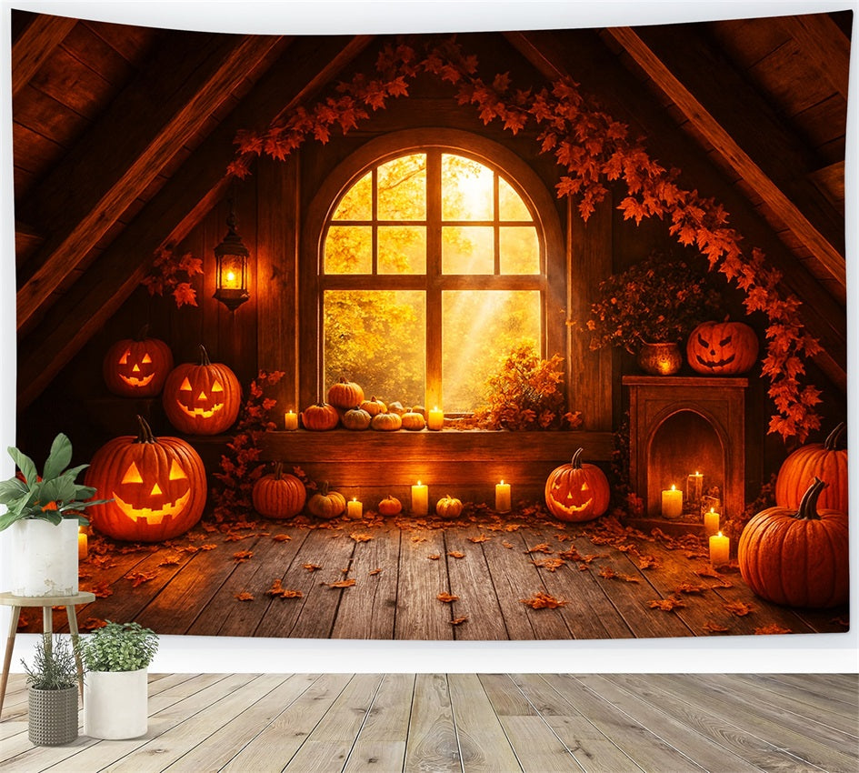 Farm Backdrop Cozy Attic Pumpkin Glow Happy Thanksgiving Backdrop LXX510-29