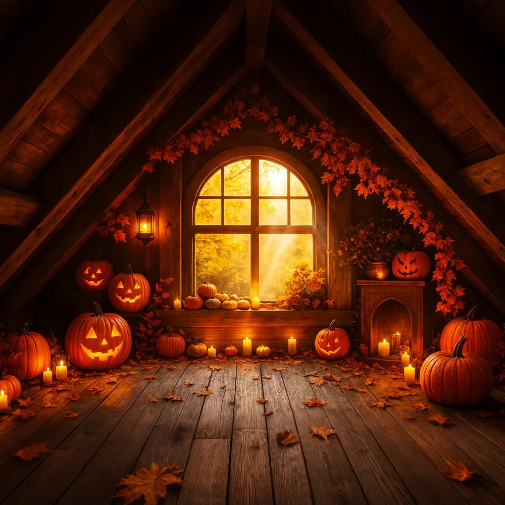 Farm Backdrop Cozy Attic Pumpkin Glow Happy Thanksgiving Backdrop LXX510-29