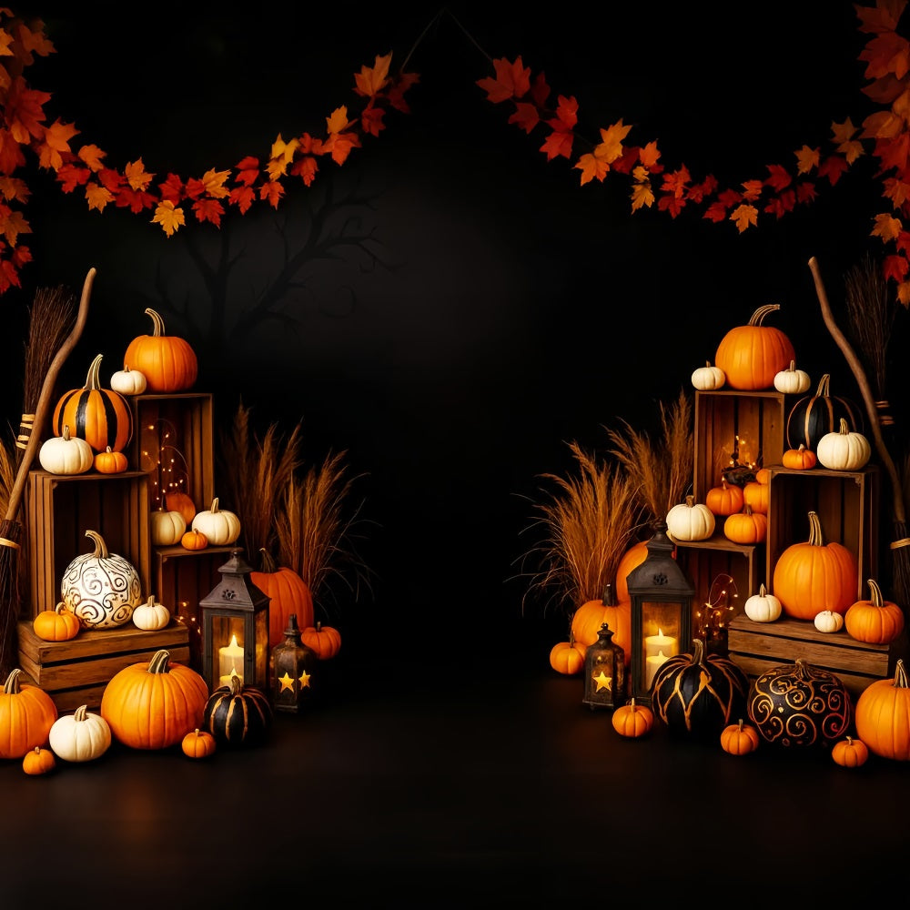 Farm Backdrop Golden Maple Lantern Glow Thanksgiving Photo Backdrop LXX510-31