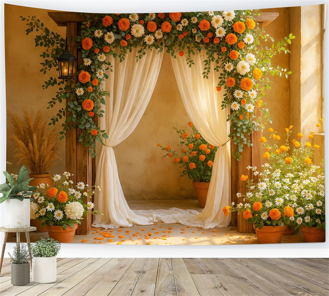 Fall Flower Backdrop Floral Arch Autumn Romance Thanksgiving Backdrops LXX510-32