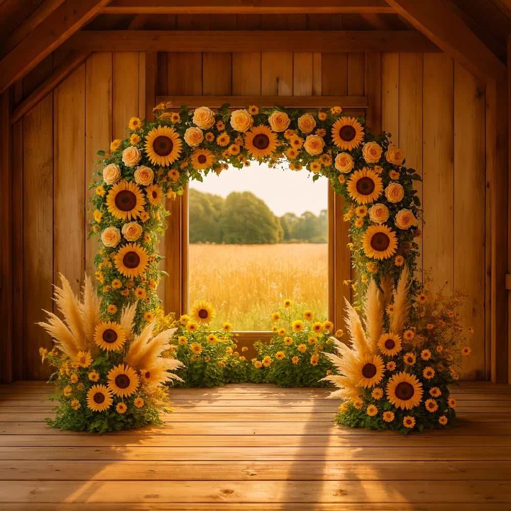 Fall Backdrop Sunflower Arch Rustic Barn Thanksgiving Backdrop Ideas LXX510-33