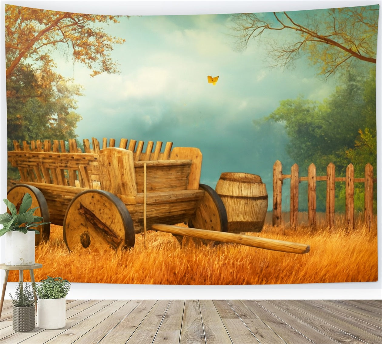 Farm Backdrop Wooden Cart Autumn Meadow Thanksgiving Photo Backdrops LXX510-34
