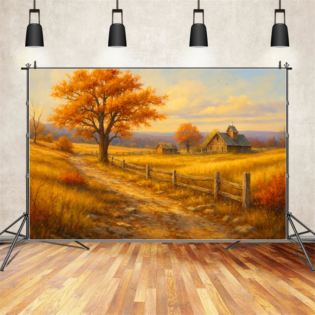 Farm Backdrop Golden Path Farm View Happy Thanksgiving Backdrop LXX510-35